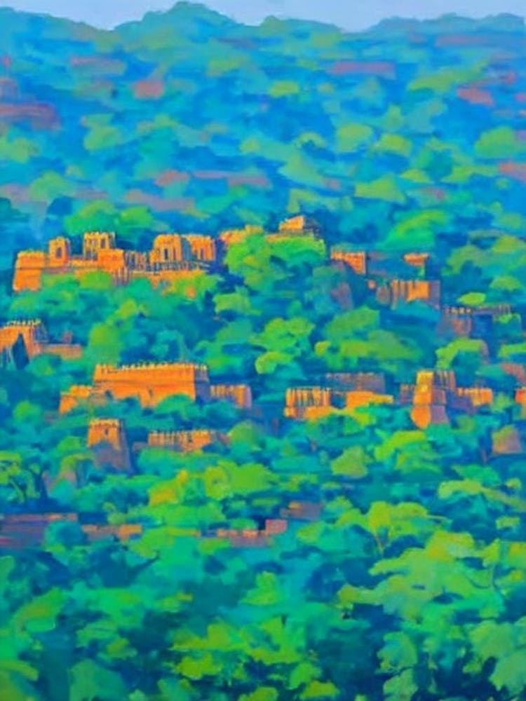 Ranthambore National Park India Blue Oil Painting 1 