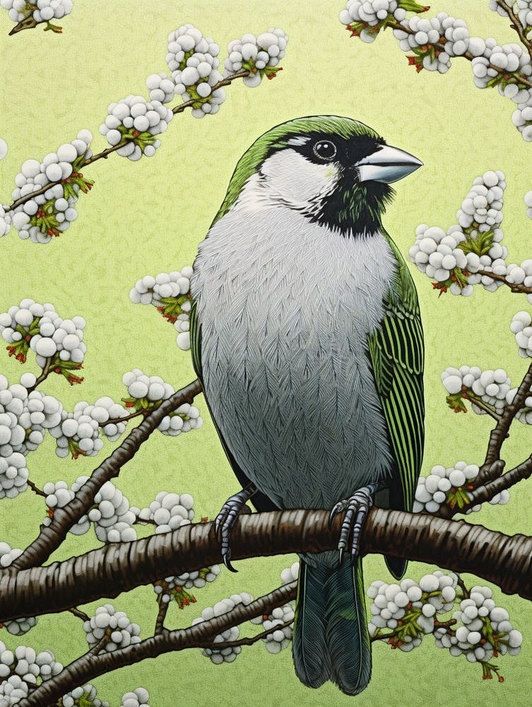 Ohara Koson Inspired Bird Painting House Sparrow 1