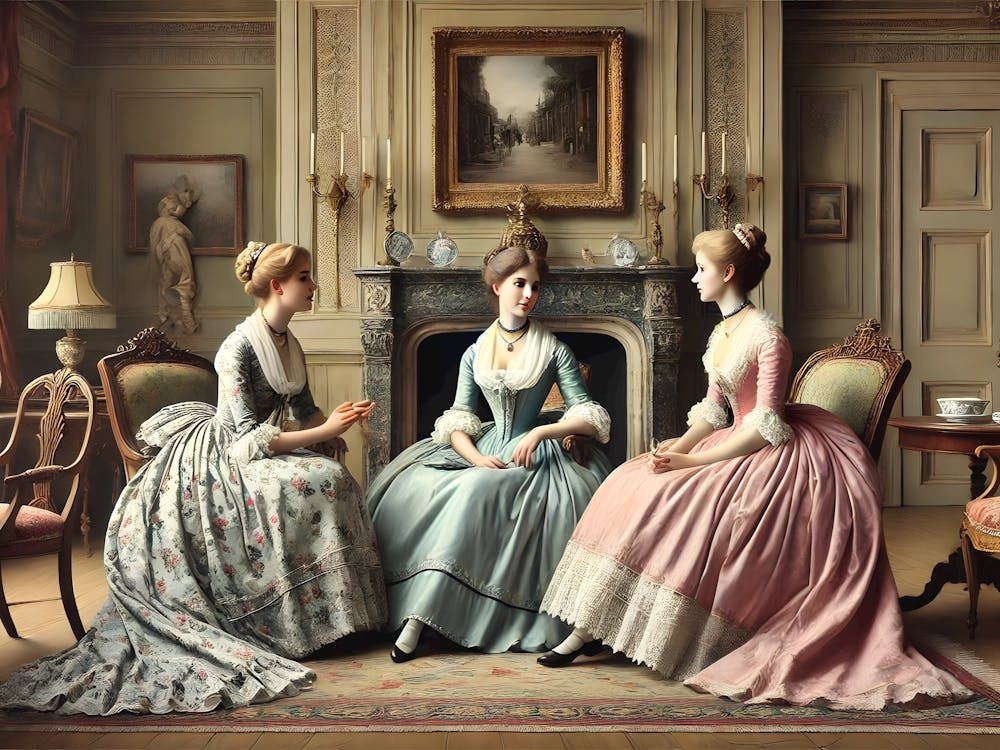 Elegant 19th Century Ladies In Conversation