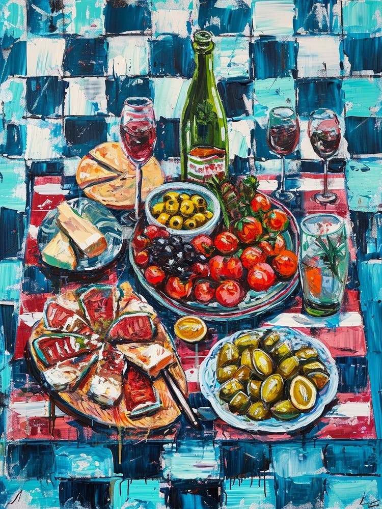 Mediterranean Mezze Board Blue Checkerboard 1