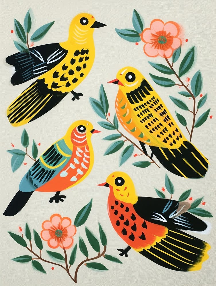 Folk Style Bird Painting Yellowhammer 3