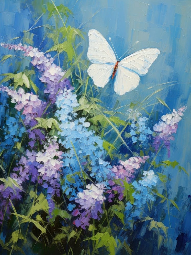 White Butterfly On Purple Flowers