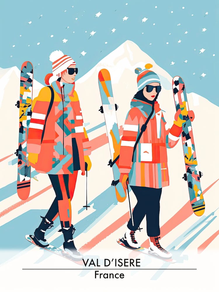 Val D Isere   Frankreich, Skigebiet Poster Illustration 0
