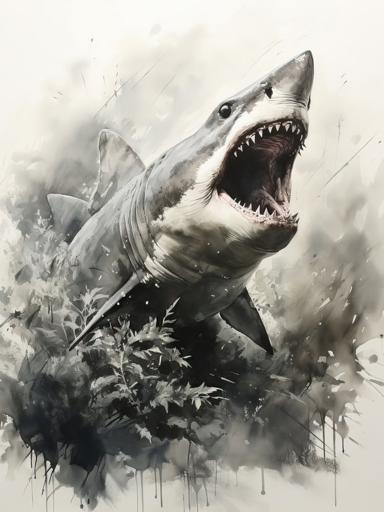 Shark, Japanese Brush Painting, Ukiyo E, Minimal 2