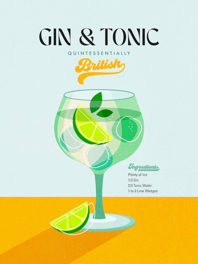 Minimal Gin and Tonic British Cocktail - Aqua and Orange 1