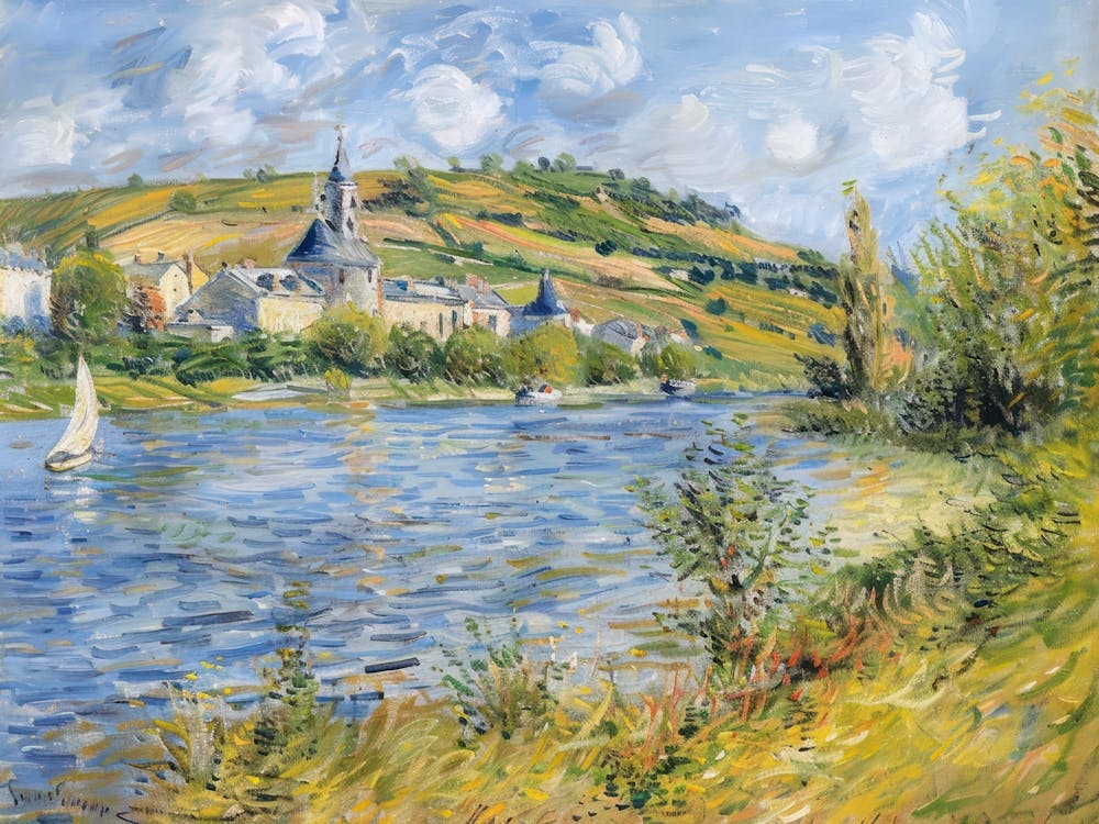 Rural Lakeside Serenity Painting Inspired By Paul Cezanne