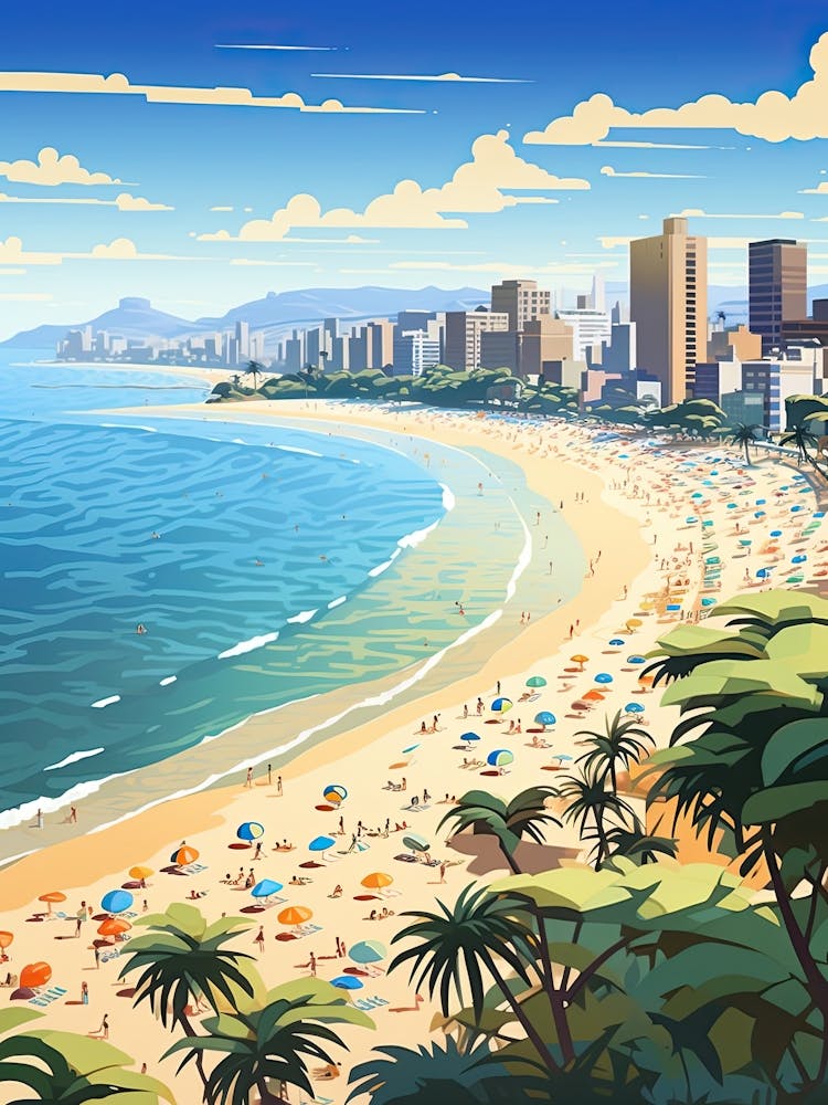 Ipanema Beach, Brazil, Flat Illustration 2