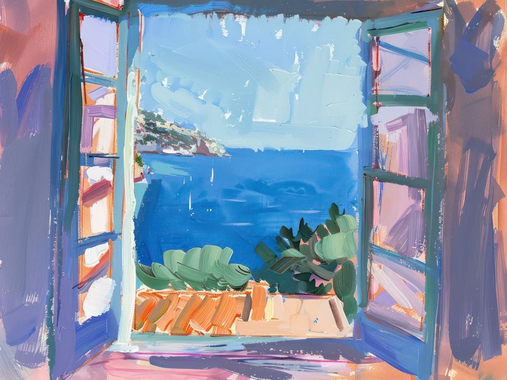 Mallorca From The Window View Painting 4