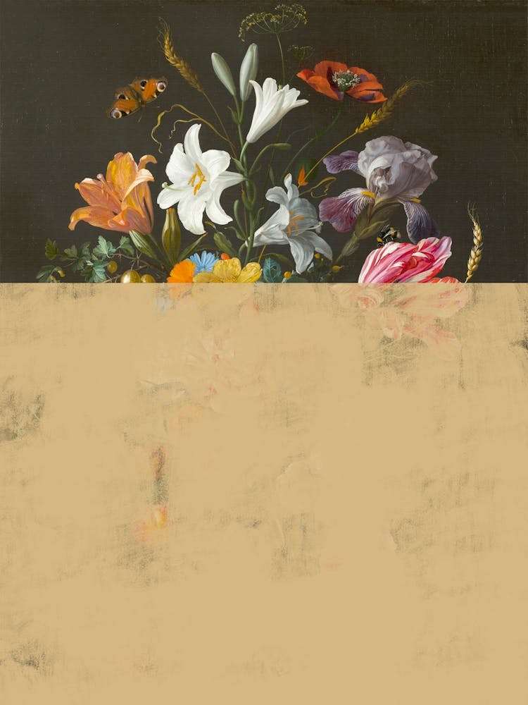 Collage Vintage Flowers, Modern Neutral Eclectic Art