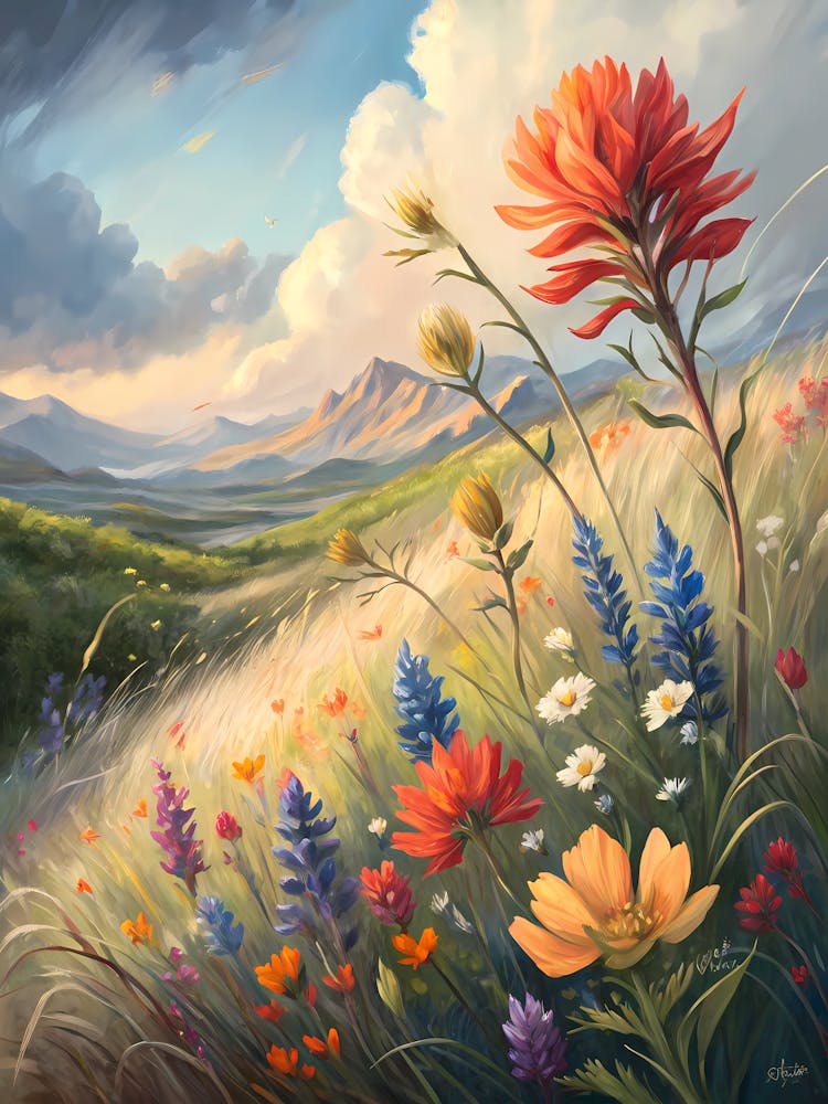Splashes of Color Resembling Wildflowers Oil Painting Style