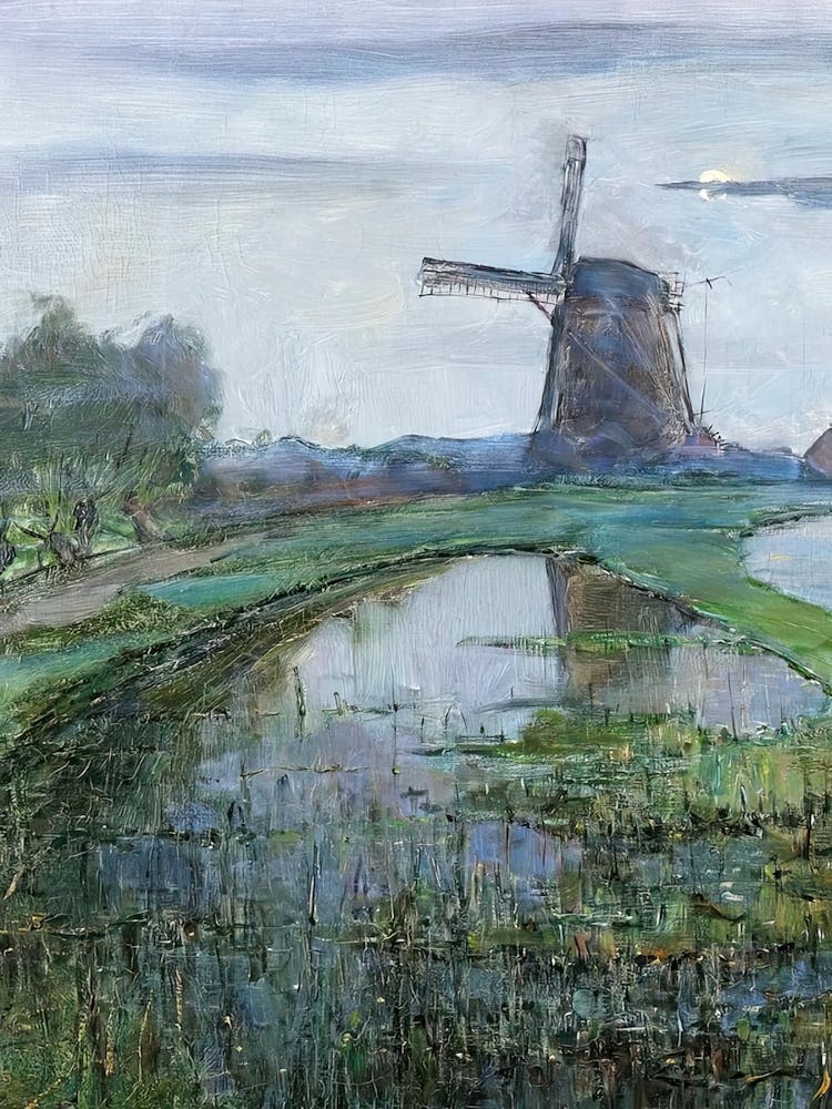 River Gein By Moonlight Background, Oil Painting, Piet Mondrian