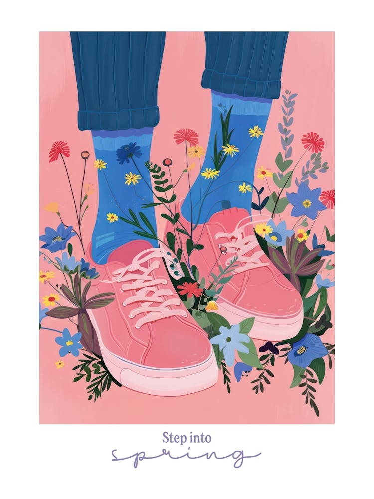 Step Into Spring Illustration Pink Sneakers And Flowers 4