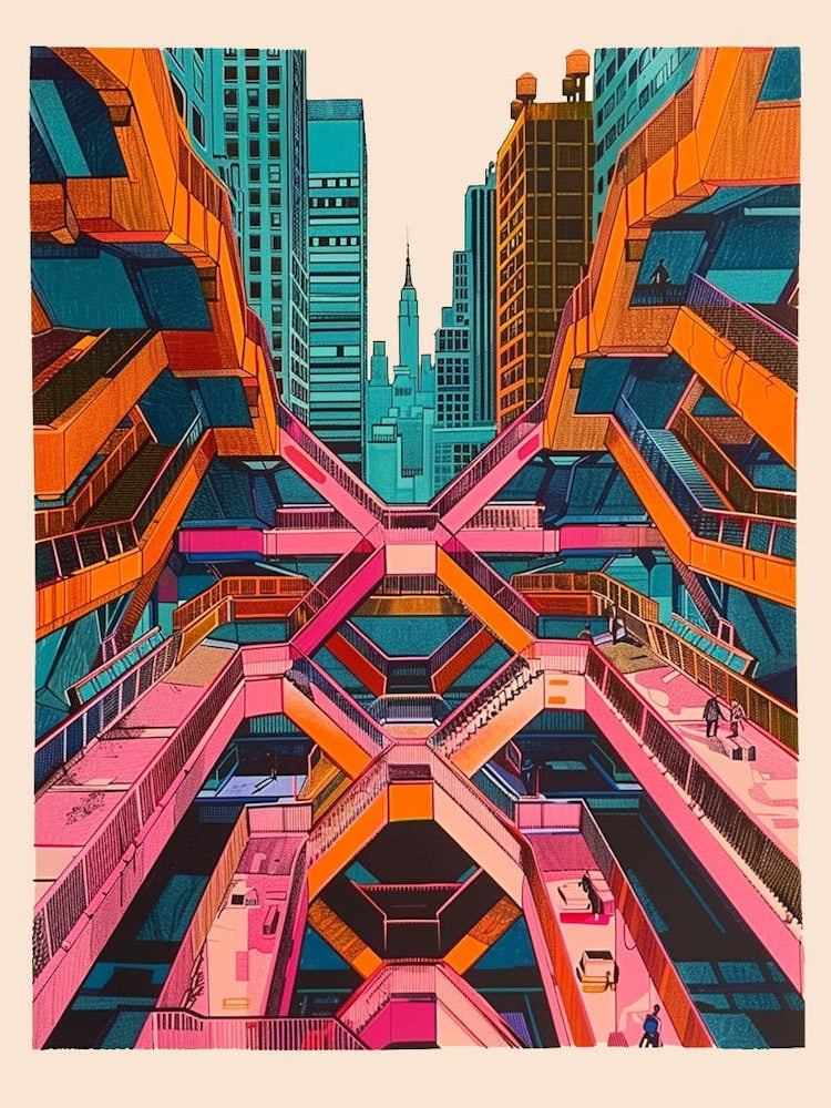 The Vessel New York Colourful Silkscreen Illustration 1