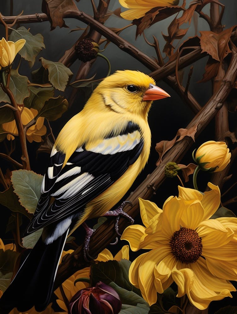 Dark And Moody Botanical American Goldfinch 4