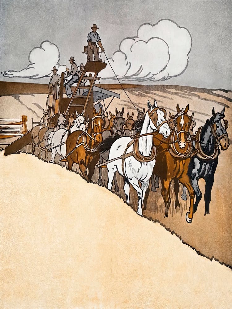 Farmers Harvesting Wheat Illustration, Edward Penfield