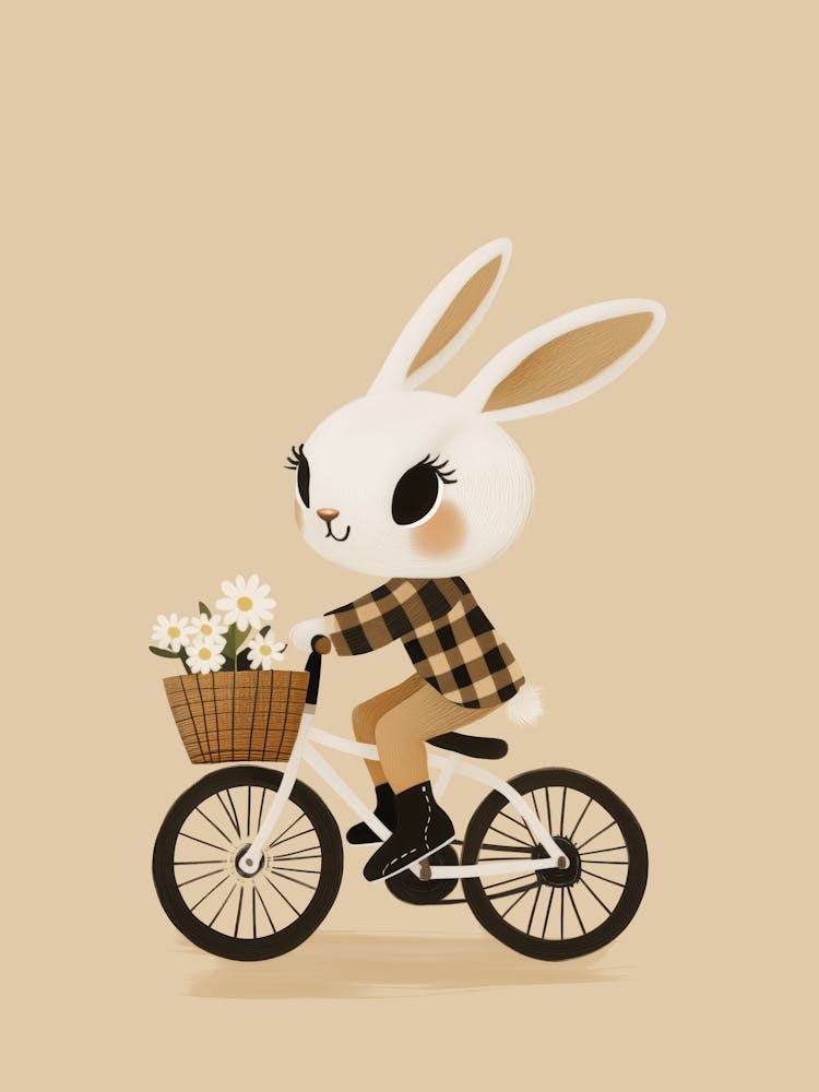Bunny on a Bicycle - Art Mural – Affiche pour Chambre d'Enfant