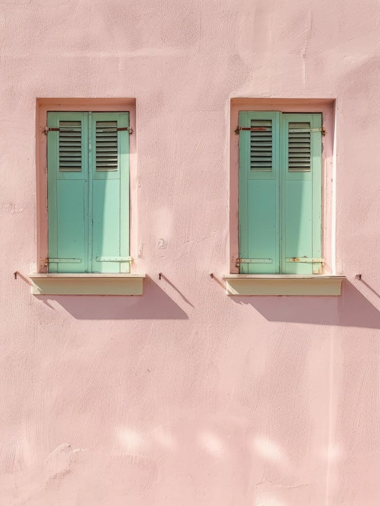 Pink Wall With Green Shutters 3