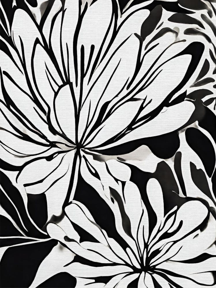 Black and White Flowers Monochrome Print