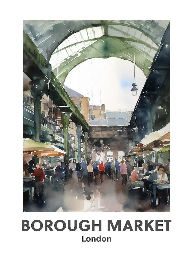 Borough Market, London 3 Watercolour Travel Poster