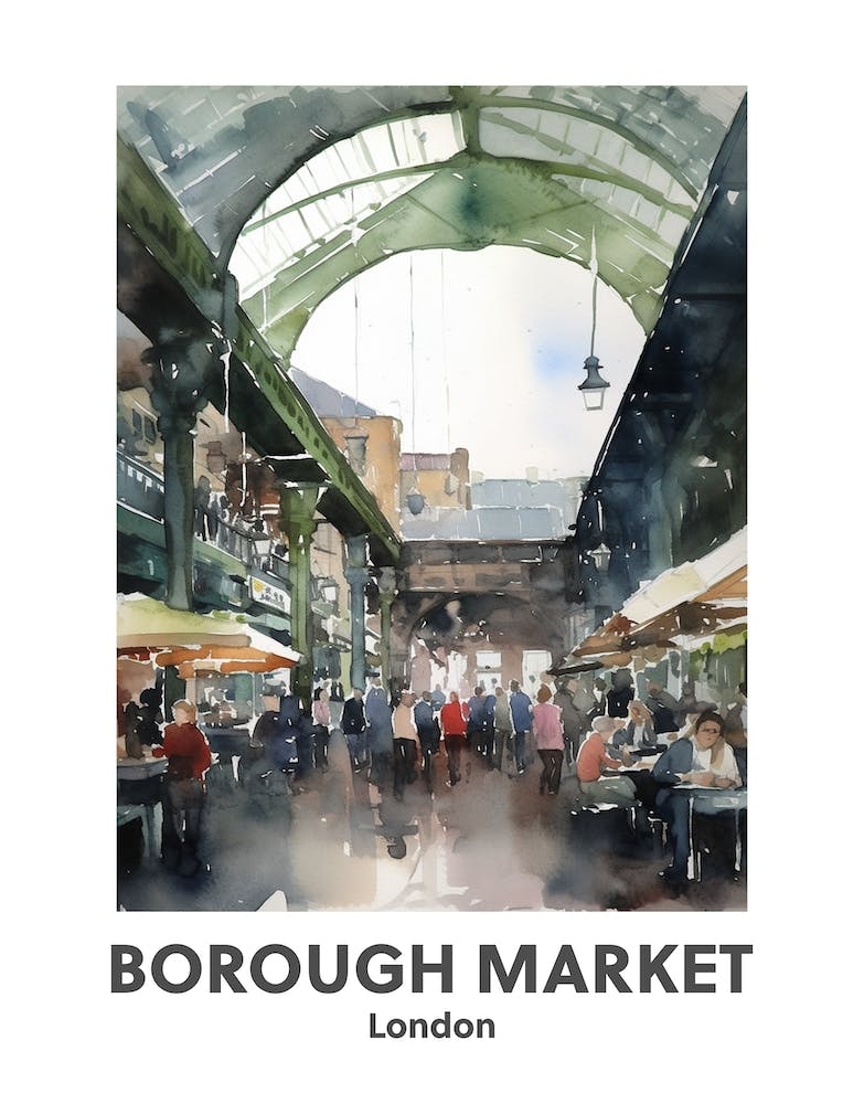 Borough Market, London 3 Watercolour Travel Poster