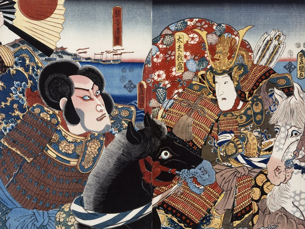 Näyttelijät Iwai Kumesaburo Ja Ichikawa Danjuro Viii Näytelmässä Ichi No Tani Futabagunki (Ichi No Tanin Taistelu), 185