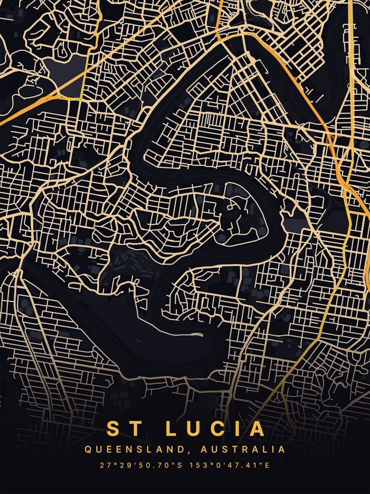 Saint Lucia Caribbean Black and Gold Map