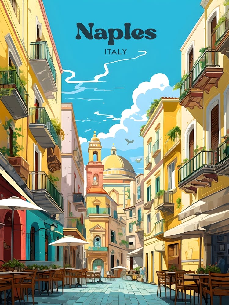 Naples Italy Summer Travel Art Illustration