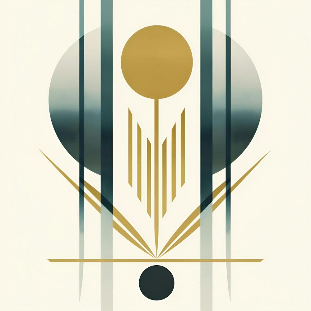 Mid Century Art, Muster, Linien, Kreise Bauhaus grün-beige Style