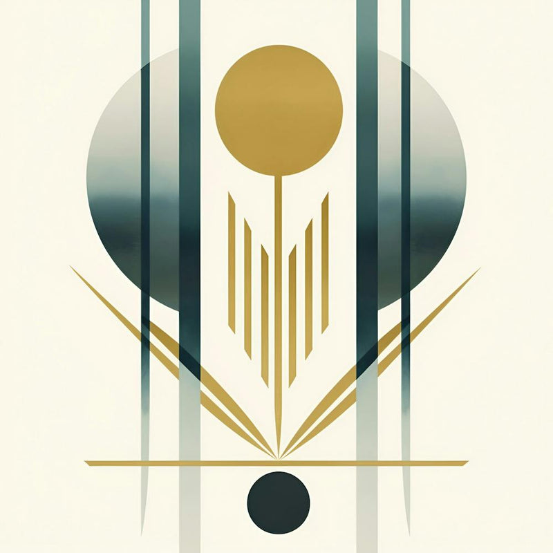 Mid Century Art, Muster, Linien, Kreise Bauhaus grün-beige Style