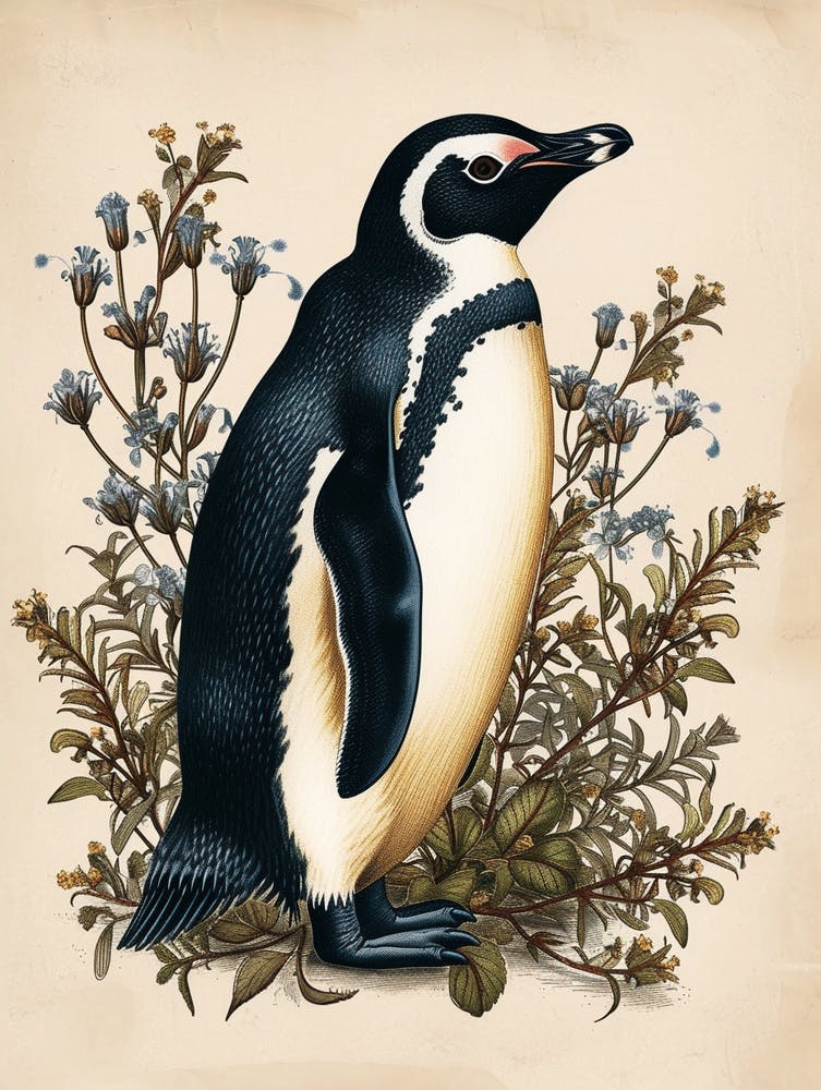 Adlie Penguin Bartolom Island Vintage Botanical Painting 4