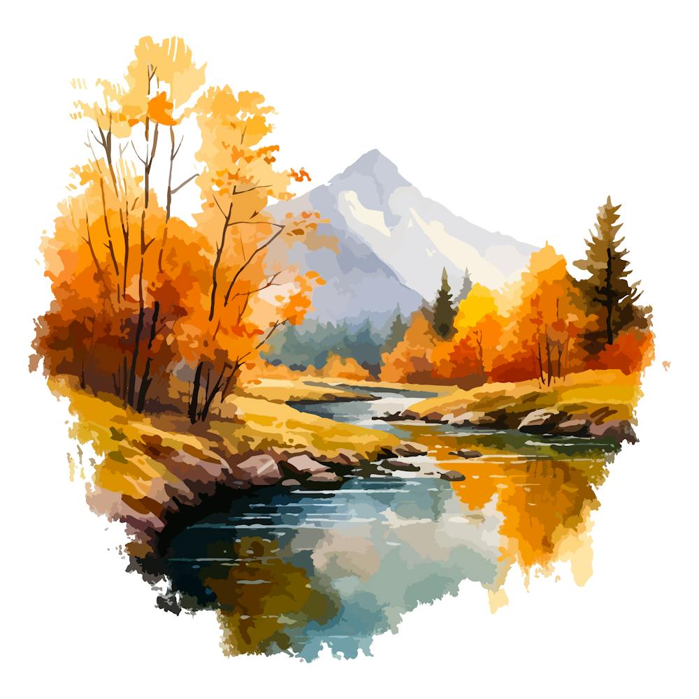 Autumn Landscape Watercolor Painting
