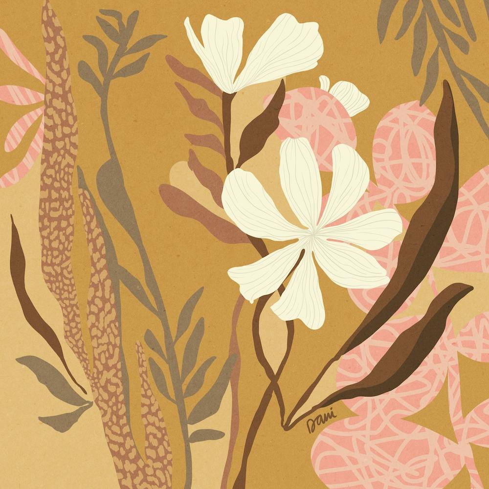 Abstract Flowers Tan