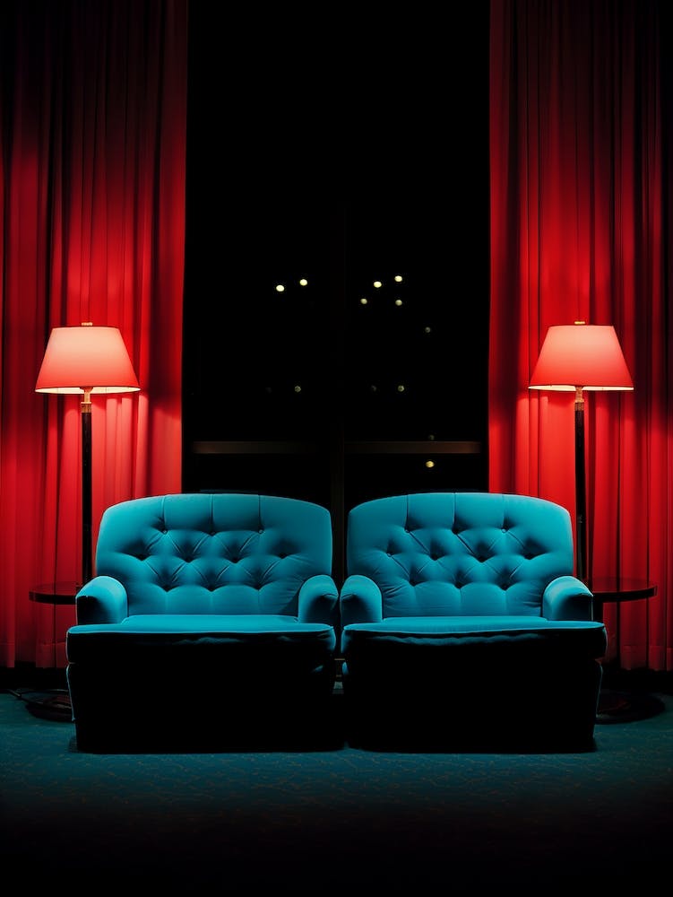 Two Blue Couches In Front Of A Window