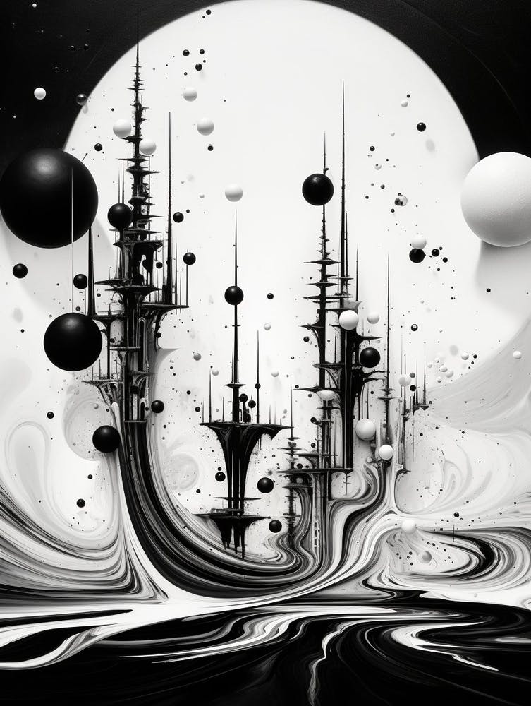 Parallel Universes Abstract Black And White 15