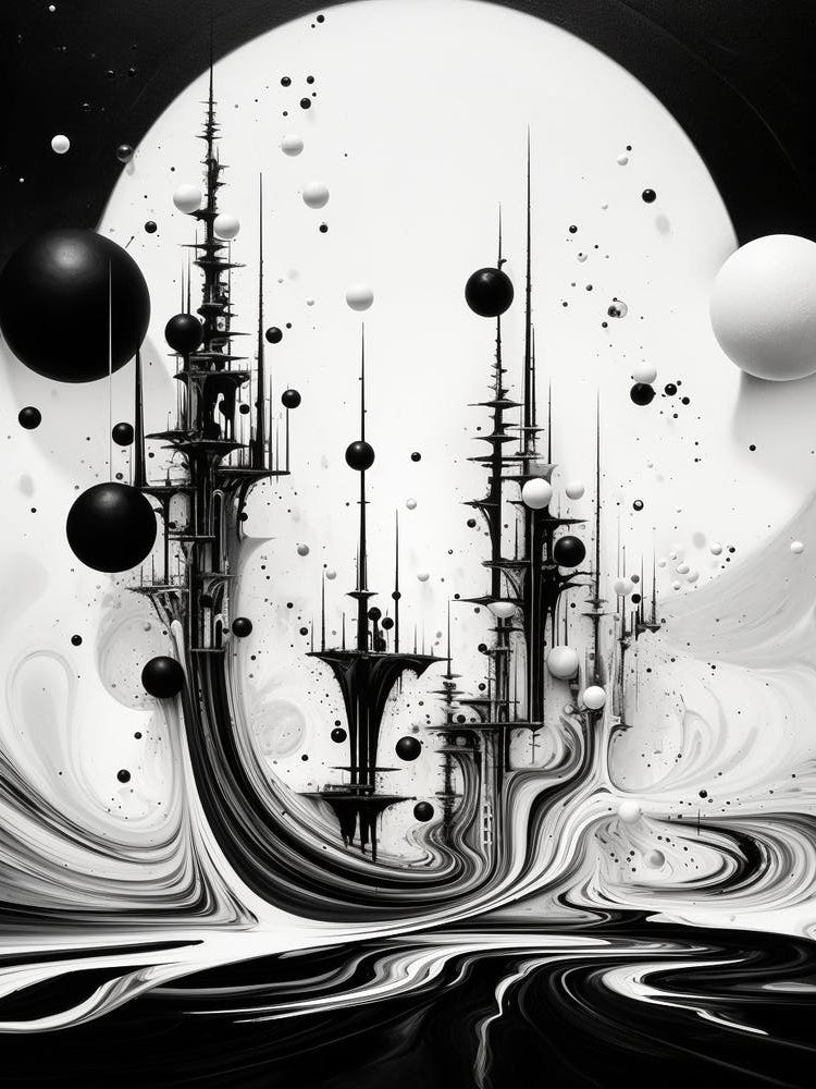 Parallel Universes Abstract Black And White 15