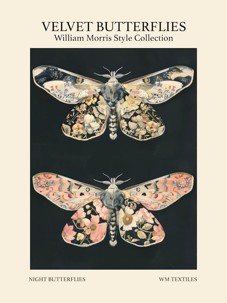 Velvet Butterflies Collection Night Butterflies William Morris Style 6