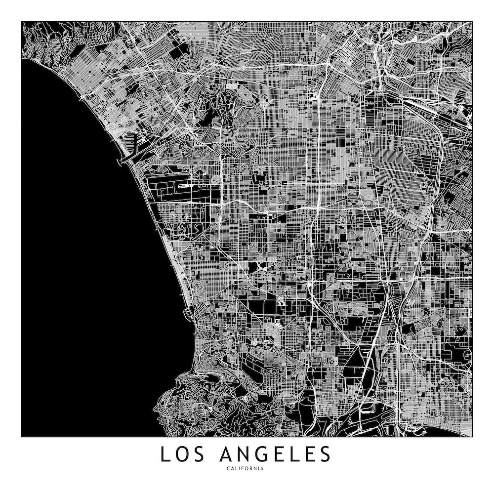 Los Angeles Black And White Map Square
