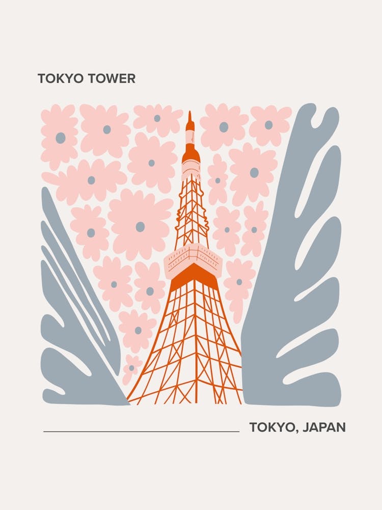 Tokyo Tower   Tokyo, Japan, Warm Colours Illustration Travel Poster 2