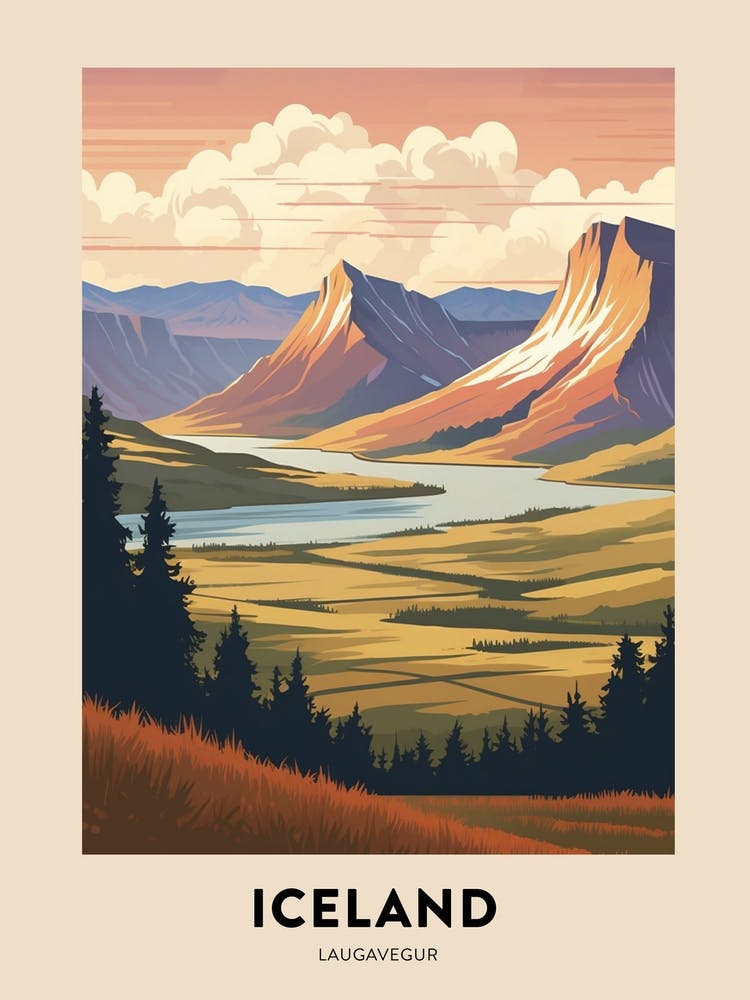 Laugavegur Iceland 2 Vintage Hiking Travel Poster