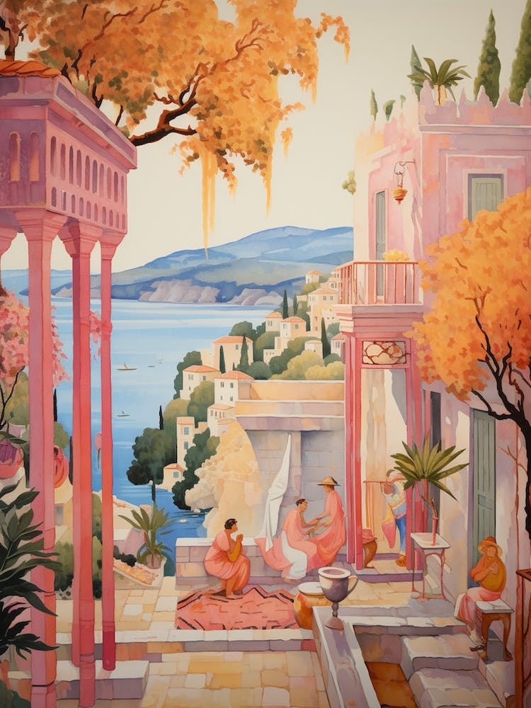 Bodrum Turkey 5 Vintage Pink Travel Illustration