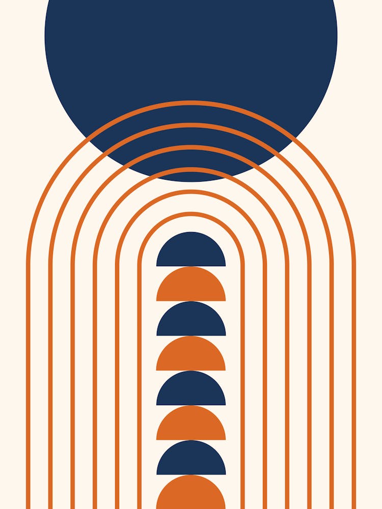 Modern Mid Century Gateway Sun Rainbow 14 In Navy Blue Orange 01