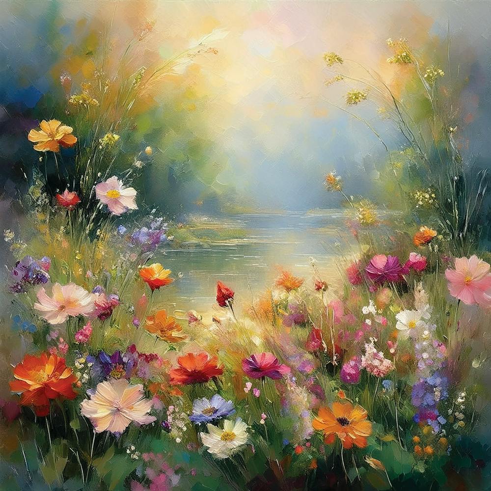 Vintage Landscape Painting of a Field of Wildflowers in a Midday Meadow, Vintage Landscape, Country Field Wall Art, Botanical Art Poster, Spring Forest Prints, Country Spring Roses.61