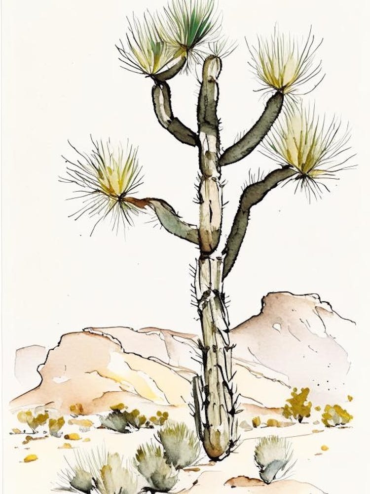 Joshua Tree In Rocky Mountains Minimilist Watercolour