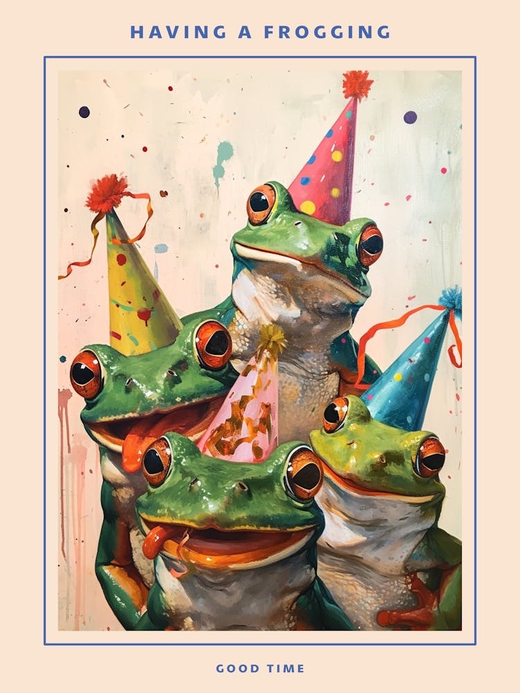 Frogs In Party Hats Painting Style 3 Poster