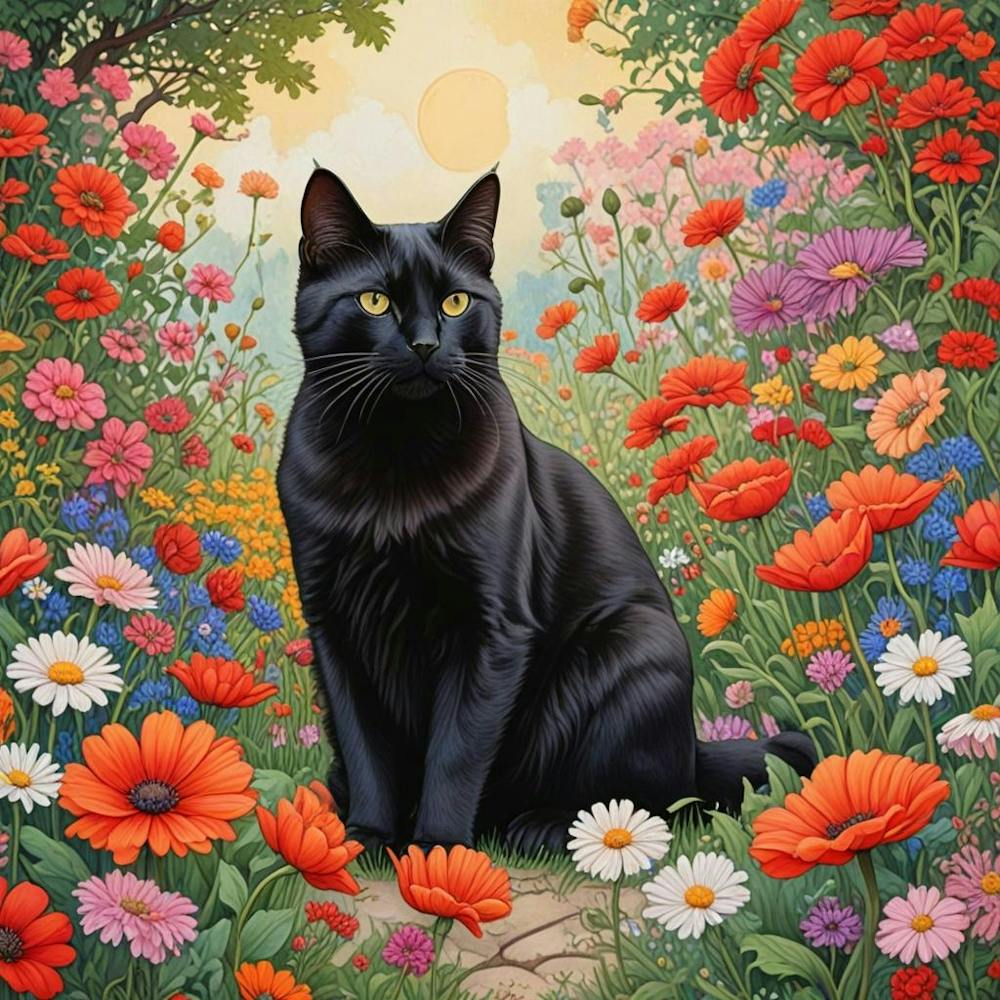 Cat In A Flower Garden Guardian Of The Garden (1)