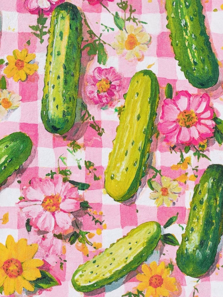 Pickles And Flowers Colorful Wall Art Maximalist Decor Kitchen Print 1