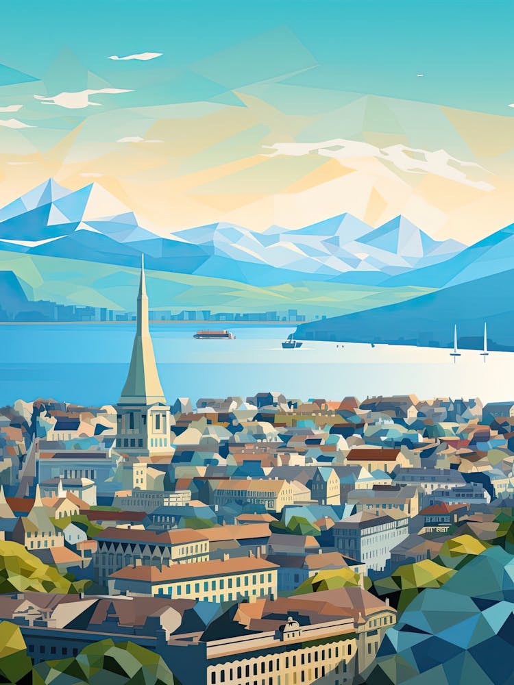 Geneva, Switzerland, Geometric Illustration 4
