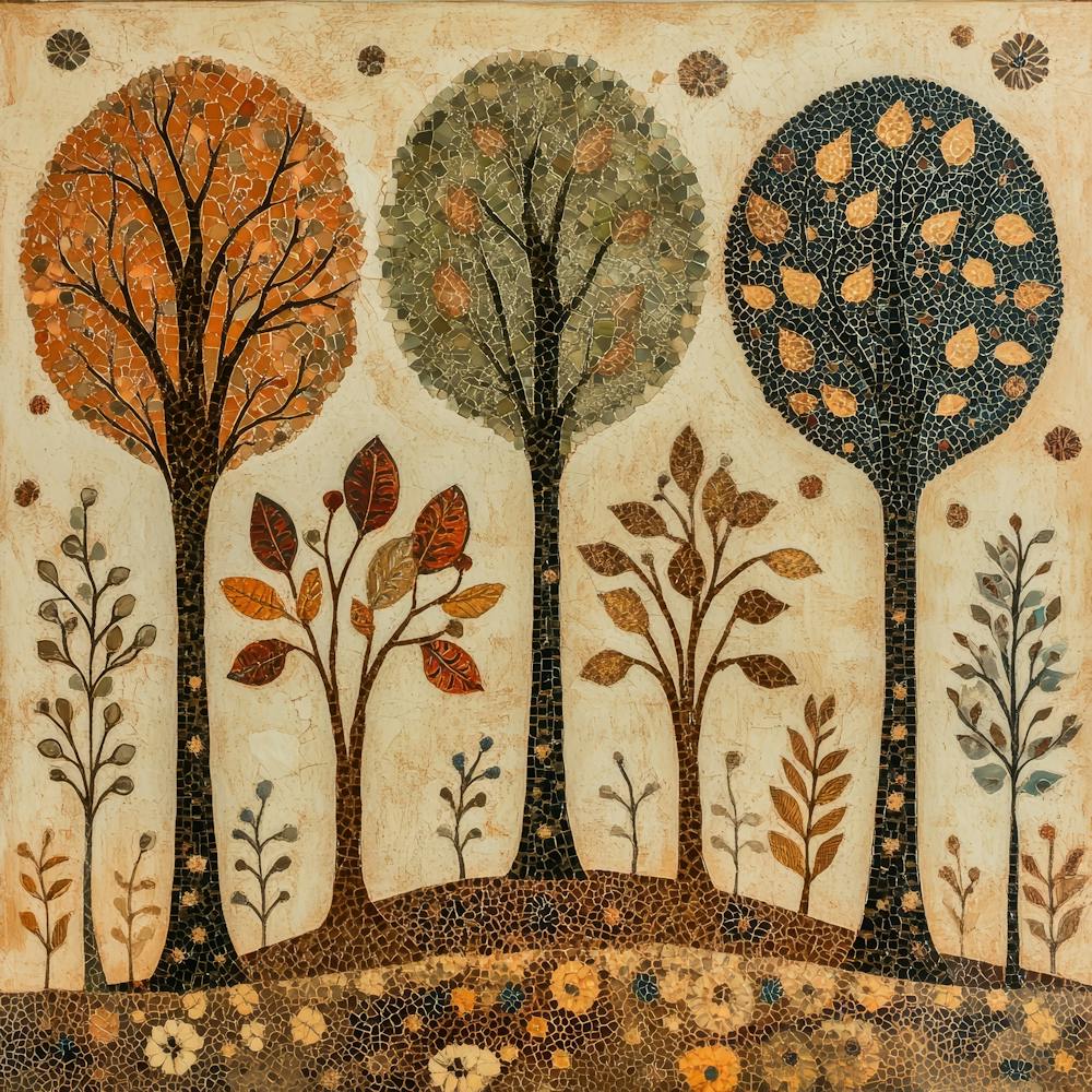 Folk Art Style Mosaic Trees 12