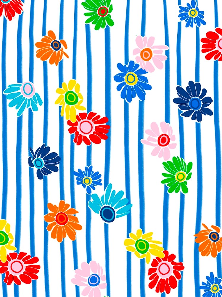 Striped daisy patterned painting
