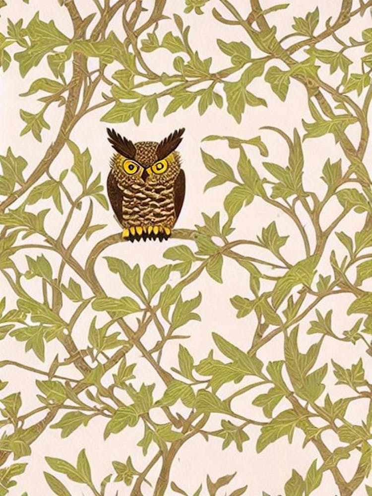 Great Horned Owl 2 William Morris Style Bird
